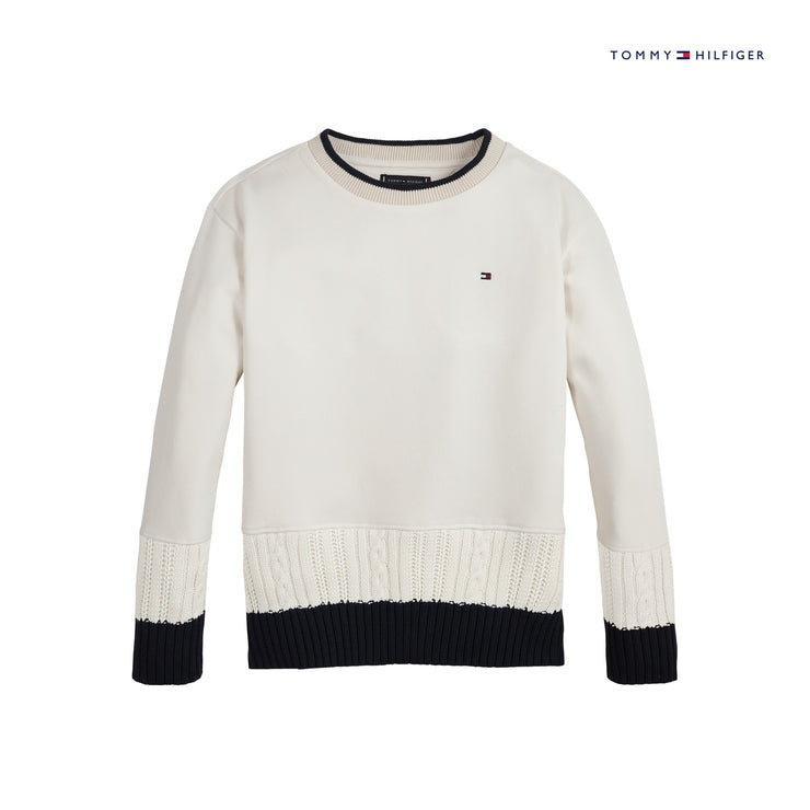 Ivory Colourblock Cable Sweater