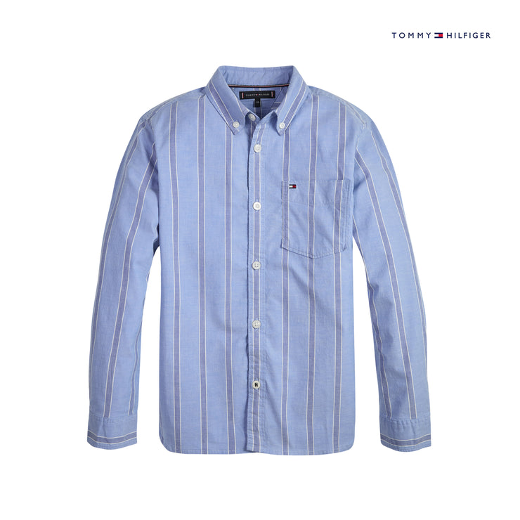 Blue Striped Stretch Oxford Shirt