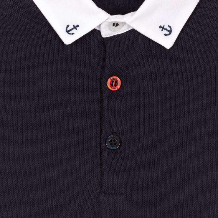 Navy Short Sleeve Polo Shirt With Anchor Collar