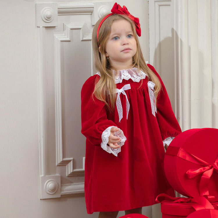 patachou red velvet dress Patachou Girls Red Velvet Tartan Bow Dress