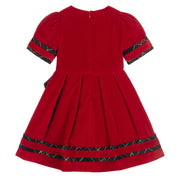 Red Velvet Tartan Trim Dress