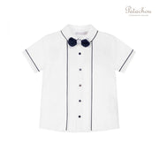 White & Navy Trim Linen Shirt